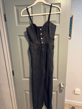 Madewell Black Small Wide Leg Linen Jumpsuit Size 0 NWT